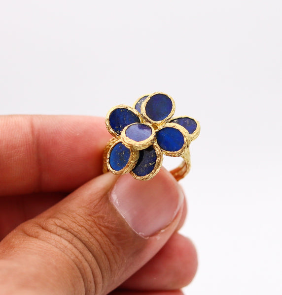 AUGUSTIN JULIA PLANA 1960 Swiss Geometric Cocktail Ring In 18Kt Gold With Lapis