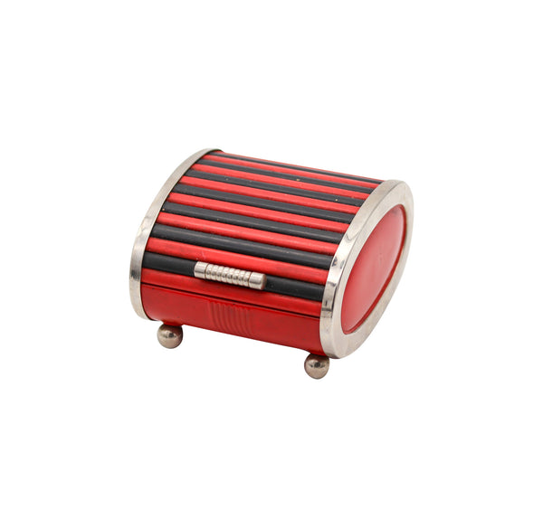 -Park Sherman 1930 Art Deco Chromed Steel Roller Box With Red And Black Bakelite