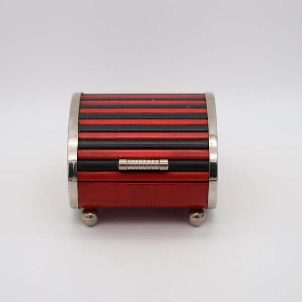 -Park Sherman 1930 Art Deco Chromed Steel Roller Box With Red And Black Bakelite