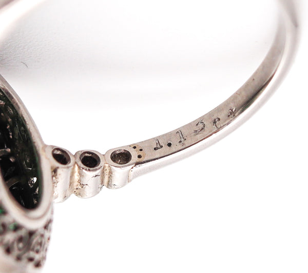 ART DECO 1930 Cocktail Ring In Platinum With 2.67 Ctw In Diamonds Emeralds And Onyx