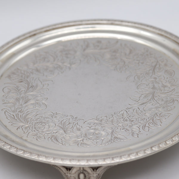 -Tiffany & Co. 1858 New York Round Display Tray In Solid .925 Sterling Silver