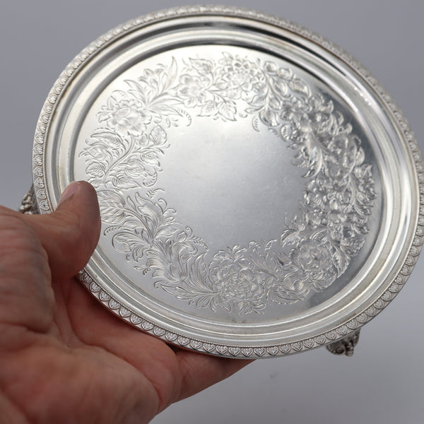 -Tiffany & Co. 1858 New York Round Display Tray In Solid .925 Sterling Silver