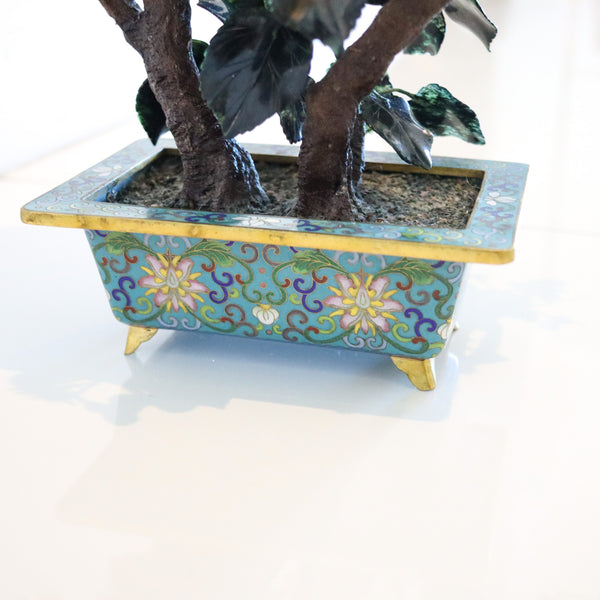 DECORATIVE Floral Bouquet Arrangements of Flowers Carved Jades In Cloisonne & Bronze Base