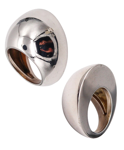 -Monica Coscioni Modernist Pair Of Stackable Rings In Solid .925 Sterling Silver