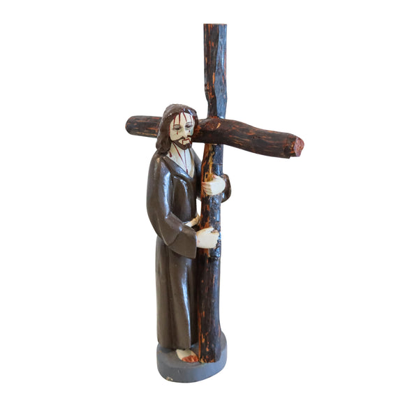 PUERTO RICO Sculpted Carved Wood "Santos De Palo" of Christ Carrying the Cross