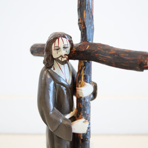 PUERTO RICO Sculpted Carved Wood "Santos De Palo" of Christ Carrying the Cross