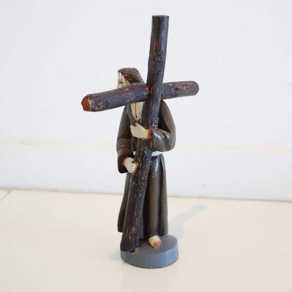 PUERTO RICO Sculpted Carved Wood "Santos De Palo" of Christ Carrying the Cross