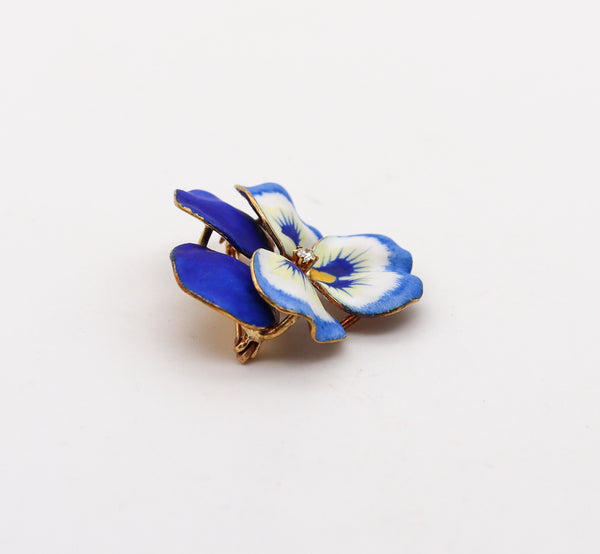 -Hedges And Co. 1900 Art Nouveau Enameled Pansy Pendant Brooch In 14Kt Gold