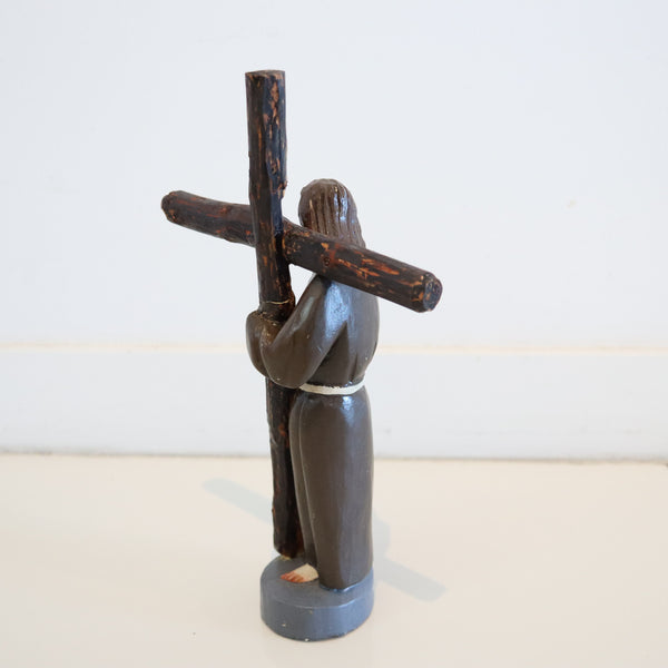 PUERTO RICO Sculpted Carved Wood "Santos De Palo" of Christ Carrying the Cross