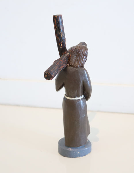 PUERTO RICO Sculpted Carved Wood "Santos De Palo" of Christ Carrying the Cross