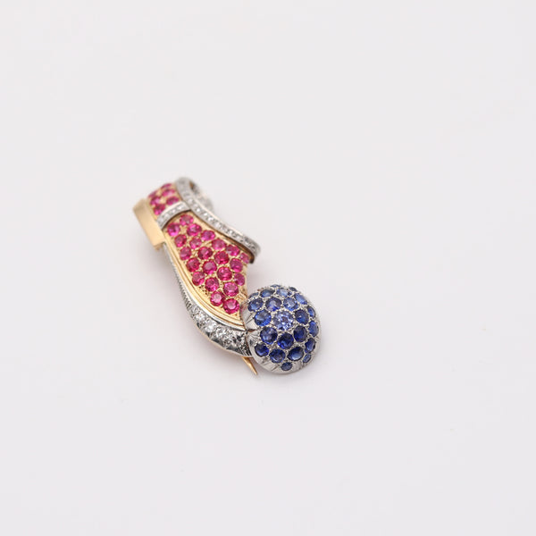 PAUL FLATO 1940 Shoe Brooch In 18Kt Gold, Platinum, Diamonds, Sapphires & Rubies