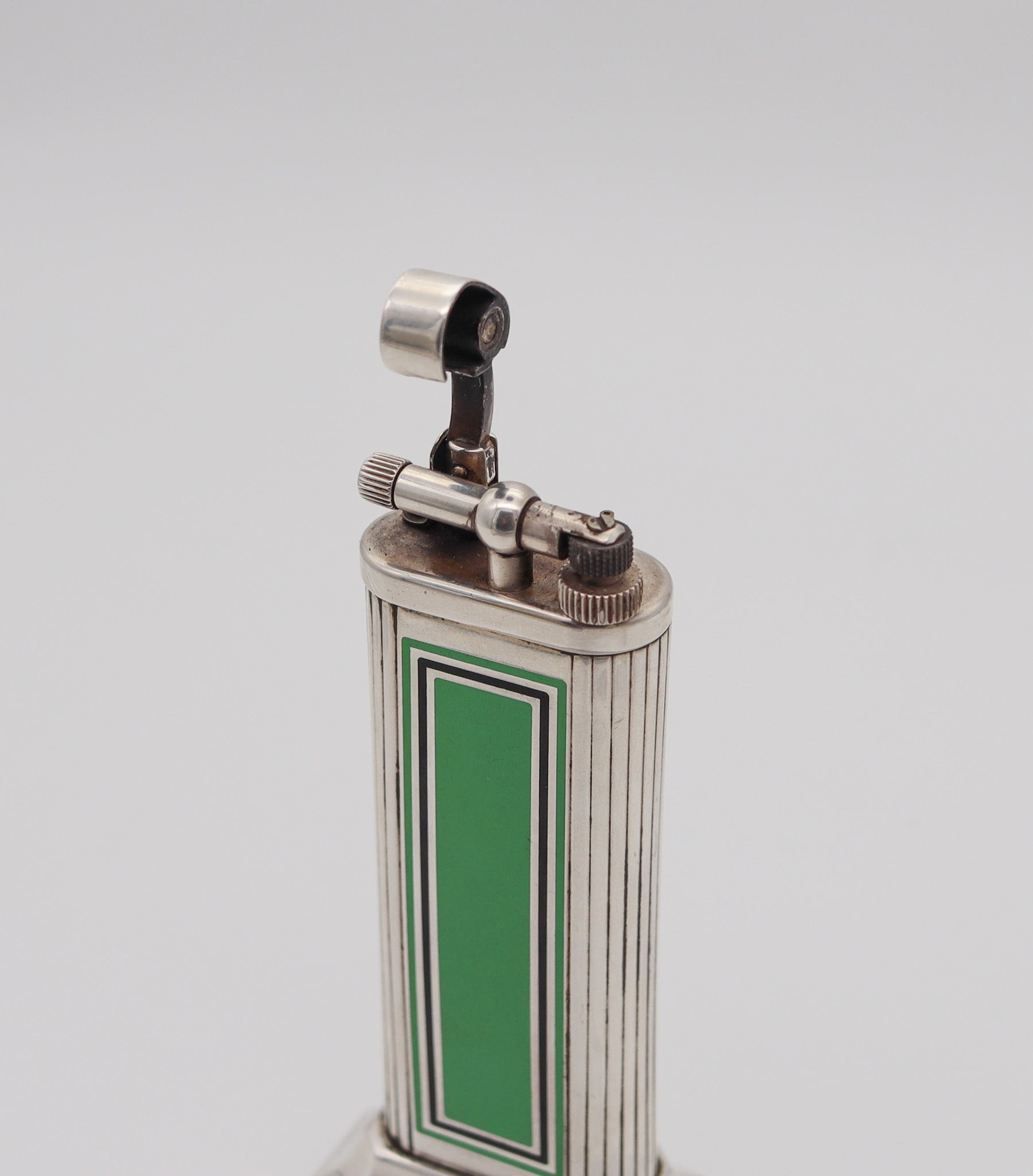 DUNHILL London Art Deco Green & Black Enamel Desk Lighter in .925