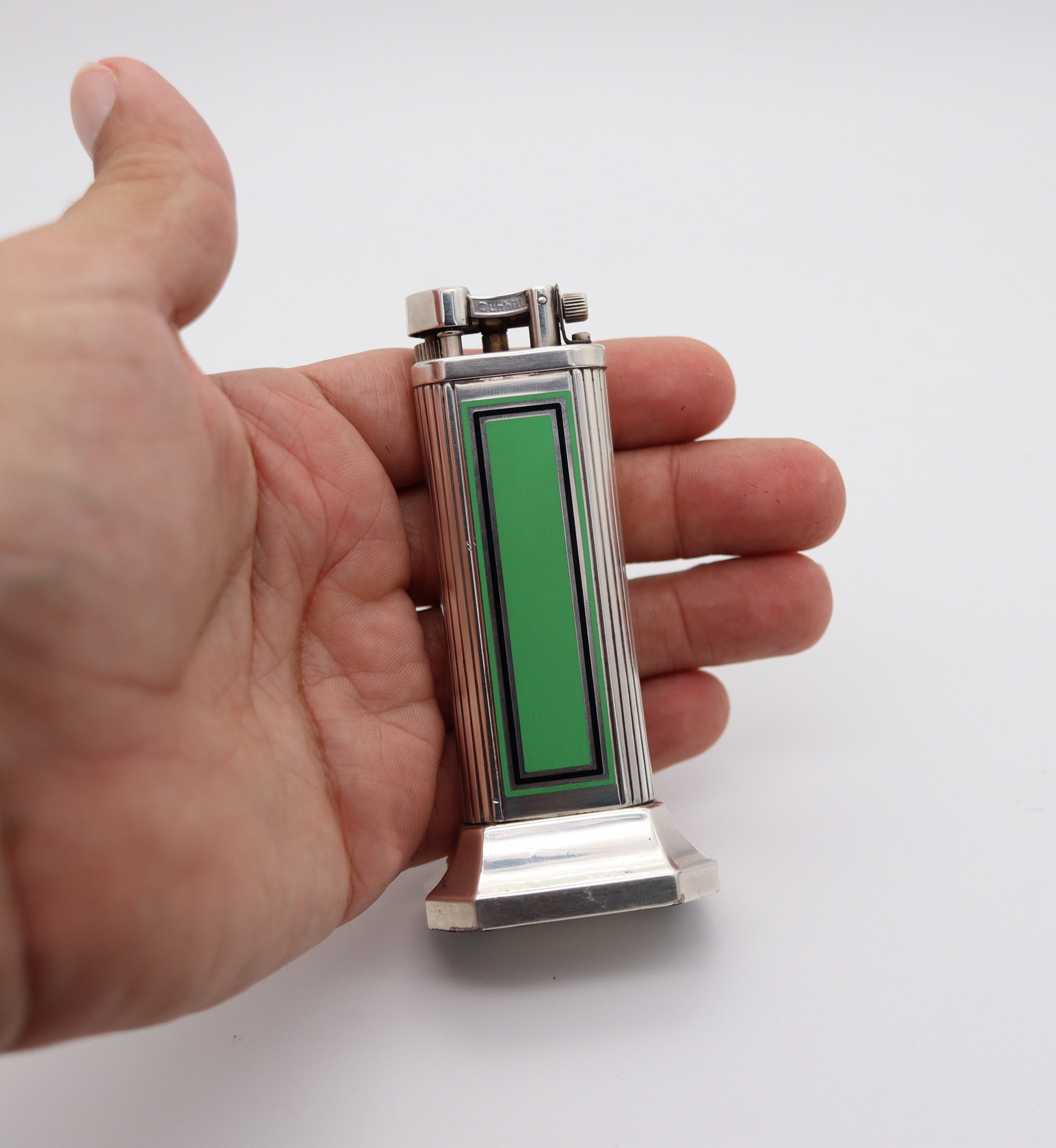 DUNHILL London Art Deco Green & Black Enamel Desk Lighter in .925