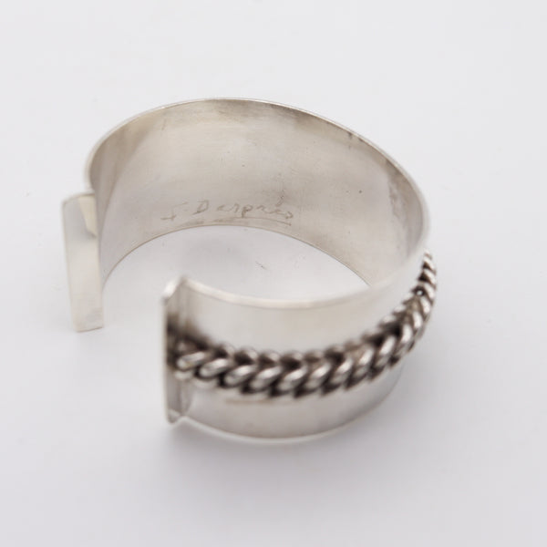 -Jean Després 1960 Paris Artistic Cuff Bracelet In .800 Silver With Chained Links