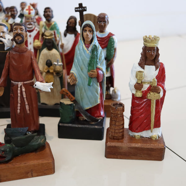 PUERTO RICO Vintage Collection of 42 Hand Carved Wood "Santos De Palo"