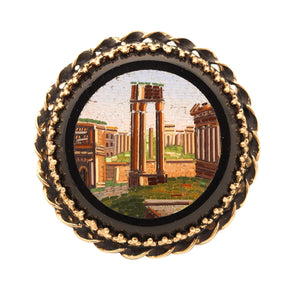 ROMAN REVIVAL 1890 Victorian Micro Mosaic Pendant Brooch In 14Kt Yellow Gold