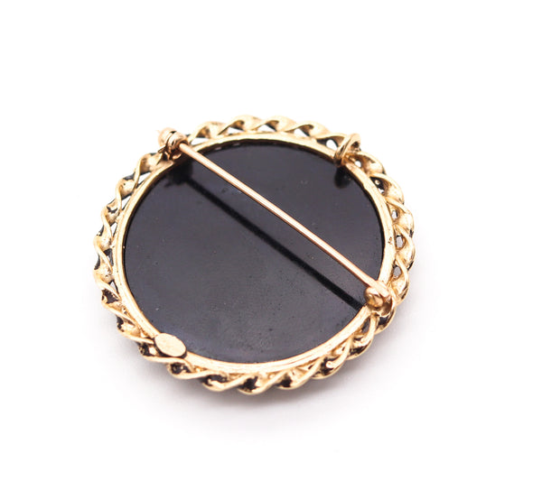 ROMAN REVIVAL 1890 Victorian Micro Mosaic Pendant Brooch In 14Kt Yellow Gold