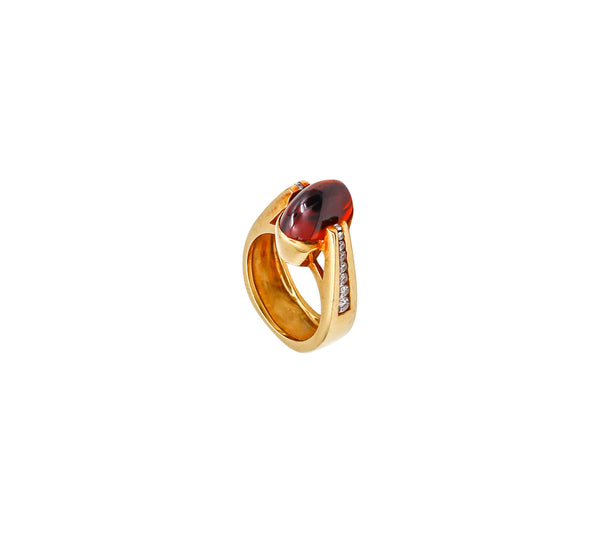 -Designer Cocktail Ring In 18Kt Gold With 5.45 Ctw In Diamonds And Madeira Citrine