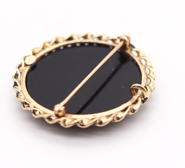 ROMAN REVIVAL 1890 Victorian Micro Mosaic Pendant Brooch In 14Kt Yellow Gold