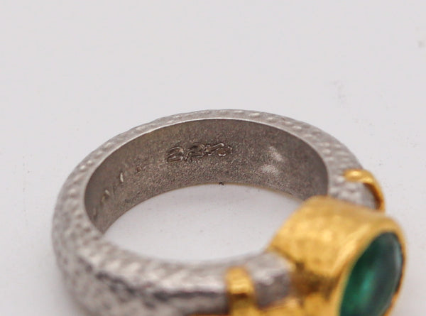 -Wendy Walker 1995 Hammered Ring In Platinum And 22Kt Gold With 1.45 Cts Emerald