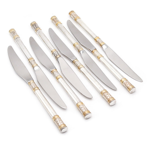 WALLACE 1971 Golden Aegean Weave Set Of Knives In .925 Sterling & Yellow Gold
