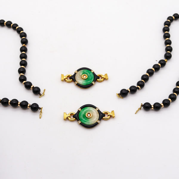 -Gumps Chinoiserie Onyx Long Necklace Sautoir In 18Kt Gold With Jade And Diamonds