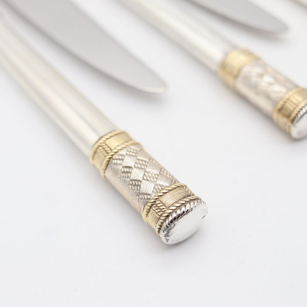 WALLACE 1971 Golden Aegean Weave Set Of Knives In .925 Sterling & Yellow Gold