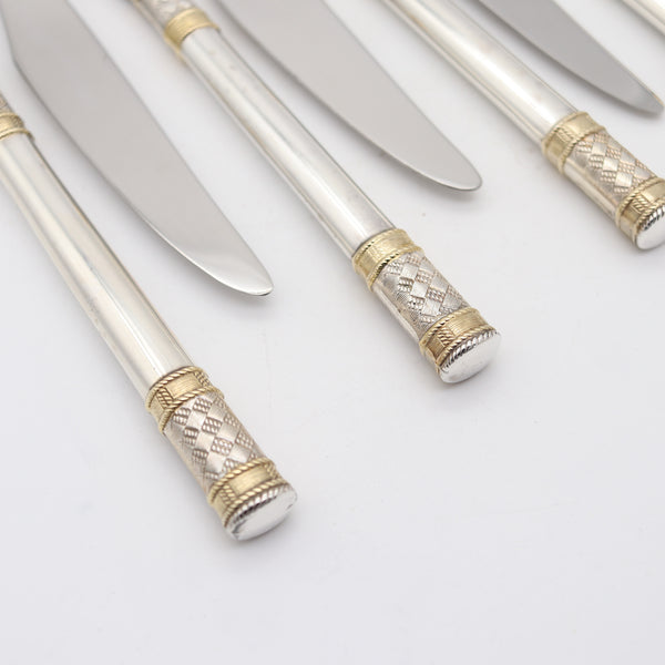 WALLACE 1971 Golden Aegean Weave Set Of Knives In .925 Sterling & Yellow Gold