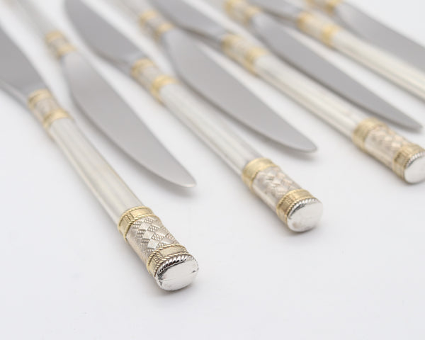 WALLACE 1971 Golden Aegean Weave Set Of Knives In .925 Sterling & Yellow Gold
