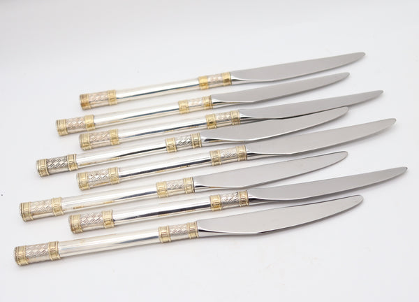 WALLACE 1971 Golden Aegean Weave Set Of Knives In .925 Sterling & Yellow Gold