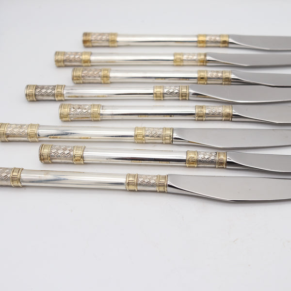 WALLACE 1971 Golden Aegean Weave Set Of Knives In .925 Sterling & Yellow Gold