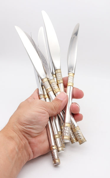 WALLACE 1971 Golden Aegean Weave Set Of Knives In .925 Sterling & Yellow Gold