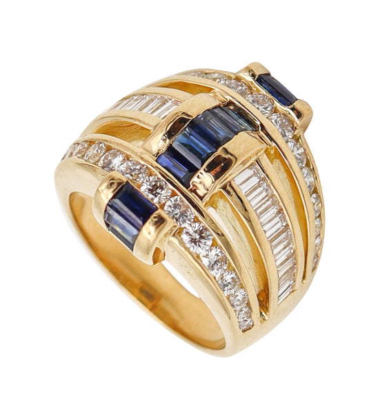 CHARLES KRYPELL Cocktail Ring In 18Kt Gold With 3.15 Cwt In Diamonds & Sapphires