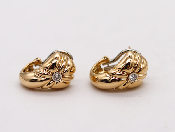 -Chaumet Paris 1970 Diamonds Modernist Hoops Earrings In 18Kt Yellow Gold