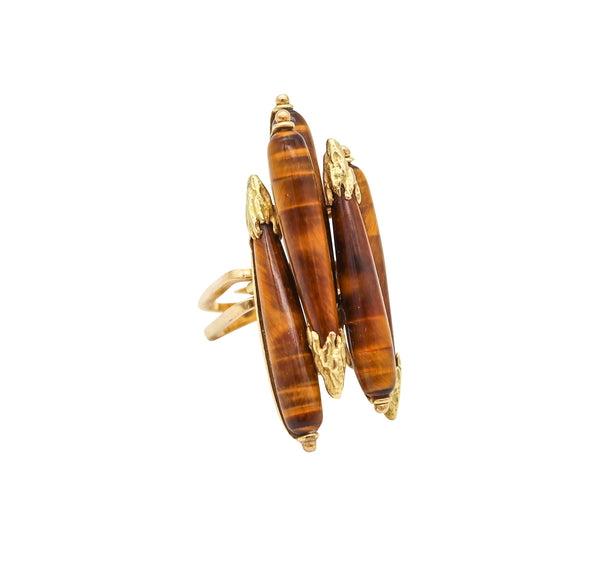 PIERRE STERLÉ 1950 Ultra Modernist Ring In 18Kt Yellow Gold With Five Tiger Eyes