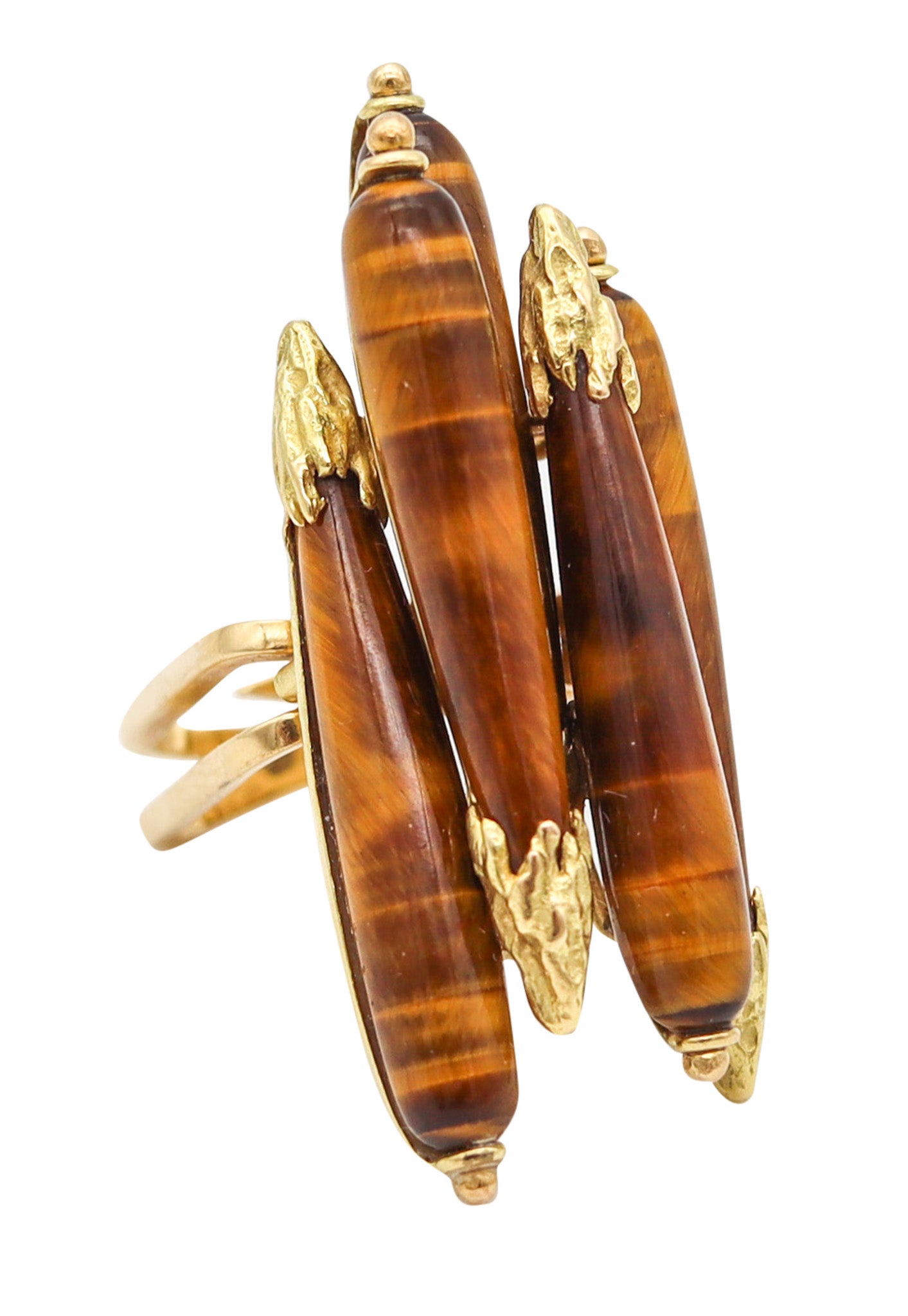 PIERRE STERLÉ 1950 Ultra Modernist Ring In 18Kt Yellow Gold With Five Tiger Eyes