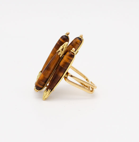 PIERRE STERLÉ 1950 Ultra Modernist Ring In 18Kt Yellow Gold With Five Tiger Eyes