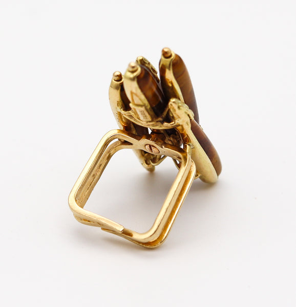 PIERRE STERLÉ 1950 Ultra Modernist Ring In 18Kt Yellow Gold With Five Tiger Eyes