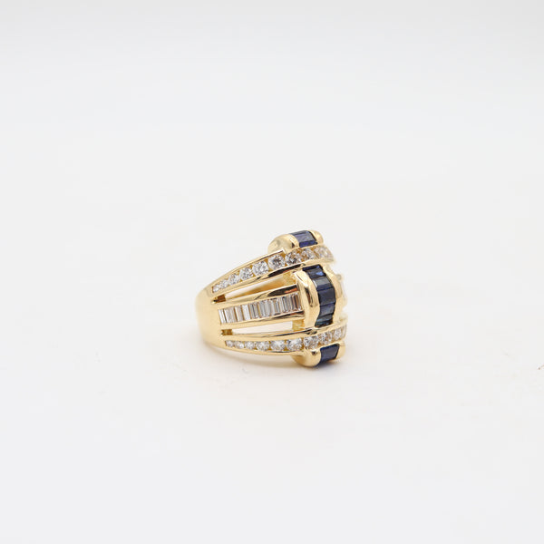 CHARLES KRYPELL Cocktail Ring In 18Kt Gold With 3.15 Cwt In Diamonds & Sapphires