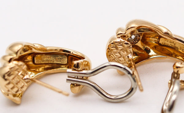 -Chaumet Paris 1970 Diamonds Modernist Hoops Earrings In 18Kt Yellow Gold