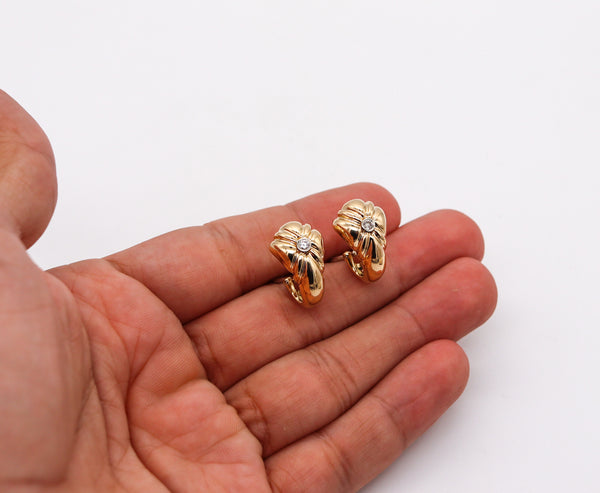 -Chaumet Paris 1970 Diamonds Modernist Hoops Earrings In 18Kt Yellow Gold