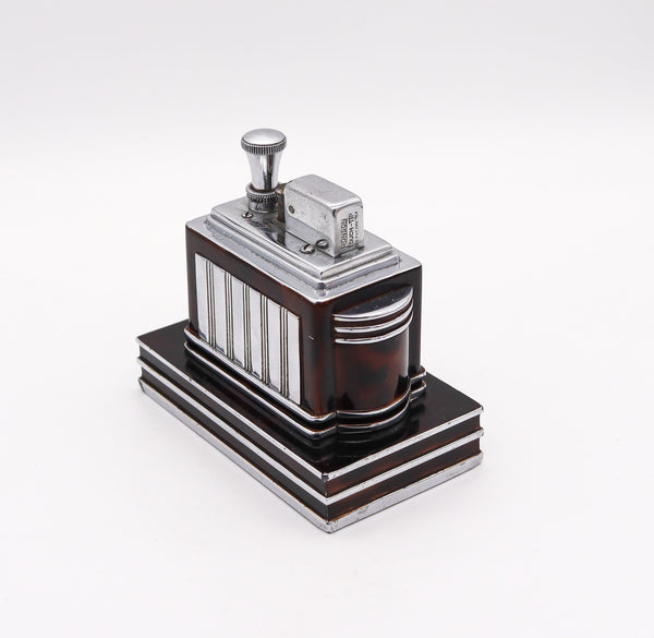 Ronson 1938 Art Deco Machine Age Geometric Deluxe Classic Table Touch Tip Lighter