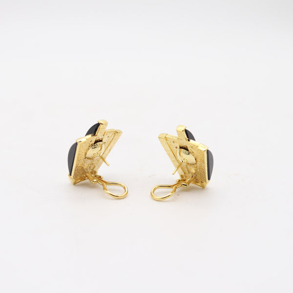MODERNIST 1970 Earrings In 18Kt Yellow Gold With European Diamonds & Onyxes