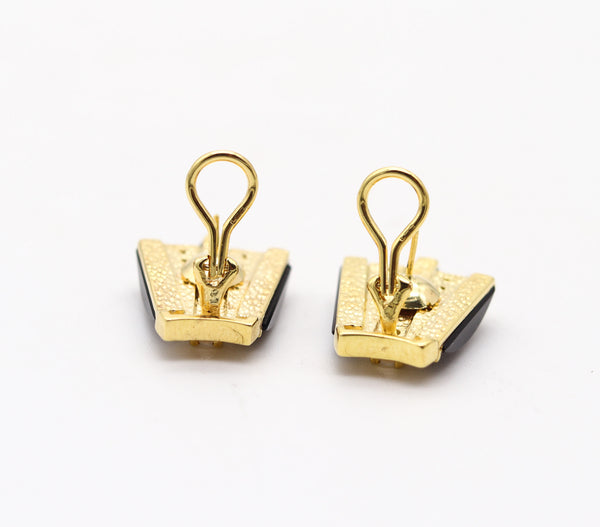 MODERNIST 1970 Earrings In 18Kt Yellow Gold With European Diamonds & Onyxes