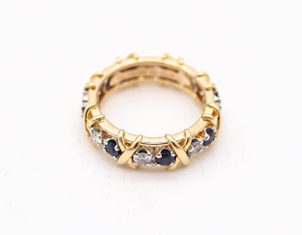 TIFFANY & CO. 1970 Paris Schlumberger Ring In 18Kt Gold Diamonds & Sapphires