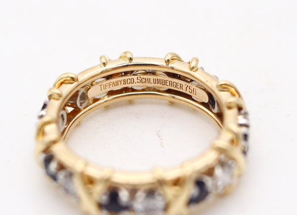 TIFFANY & CO. 1970 Paris Schlumberger Ring In 18Kt Gold Diamonds & Sapphires