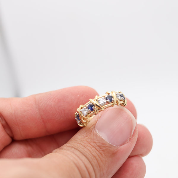 TIFFANY & CO. 1970 Paris Schlumberger Ring In 18Kt Gold Diamonds & Sapphires