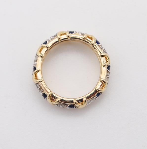TIFFANY & CO. 1970 Paris Schlumberger Ring In 18Kt Gold Diamonds & Sapphires
