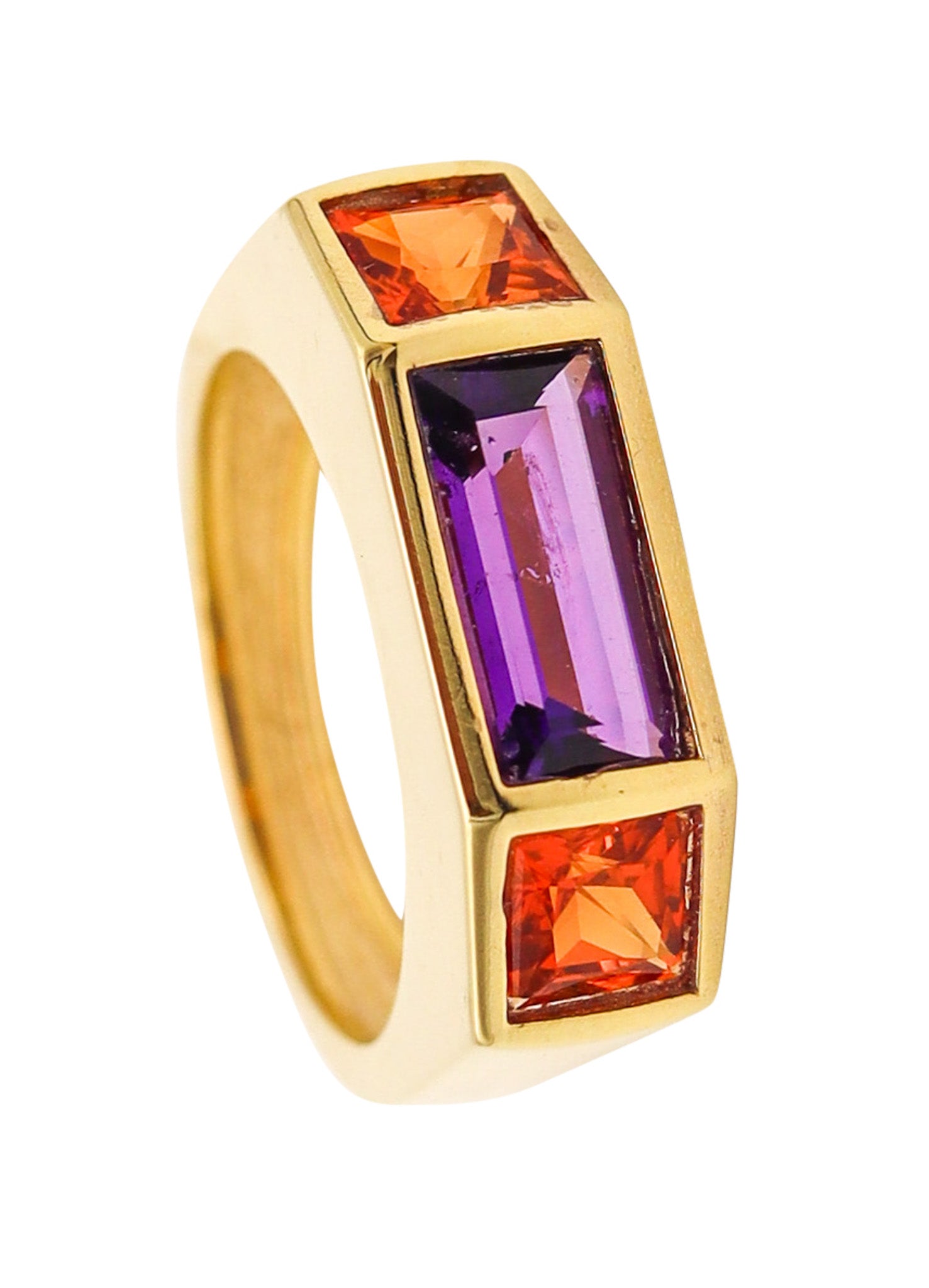 TIFFANY & CO. 1980 Paloma Picasso Geometric Ring In 18Kt Gold With Amethyst & Garnet