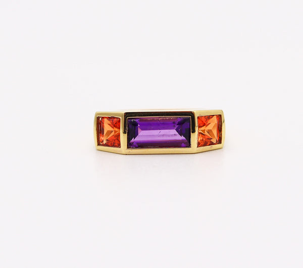 TIFFANY & CO. 1980 Paloma Picasso Geometric Ring In 18Kt Gold With Amethyst & Garnet